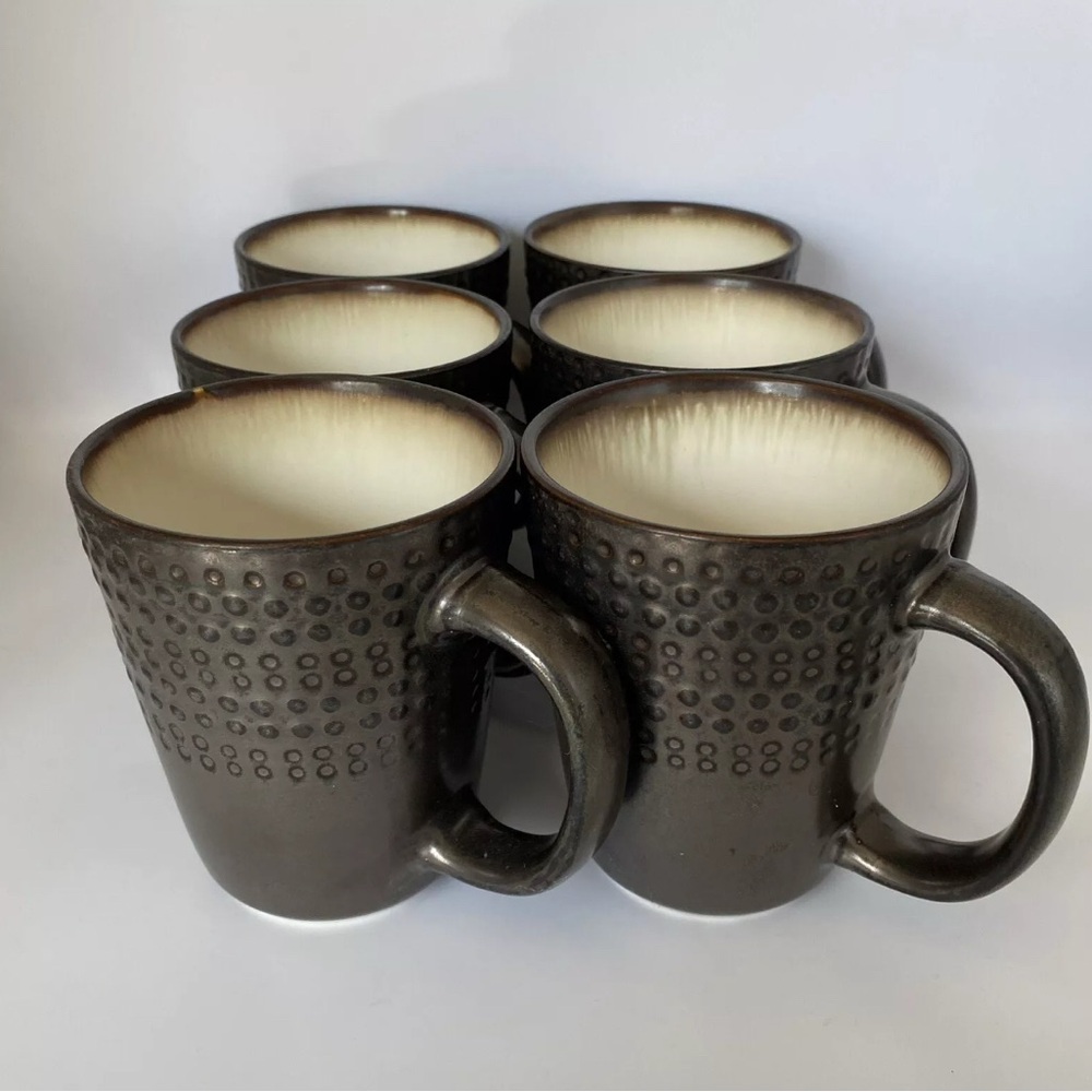 Set of 6 Mikasa Gourmet Basics Avery Mugs Cups Metallic Dark Brown Bronze 4 3/8”